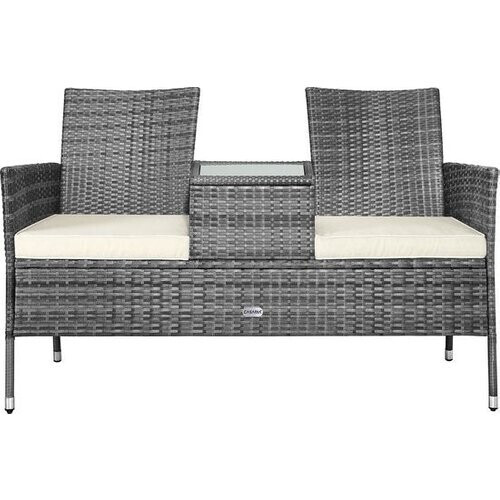 Tweedekans Casaria Polyrattan Tuinbank - Incl. Tafel & Kussens 7 cm - Grijs
