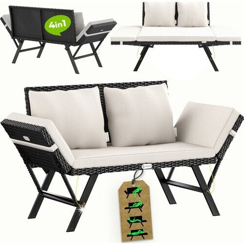Tweedekans Casaria Polyrattan Tuinbank – Verstelbaar Incl. Kussens – Zwart Tweedehands