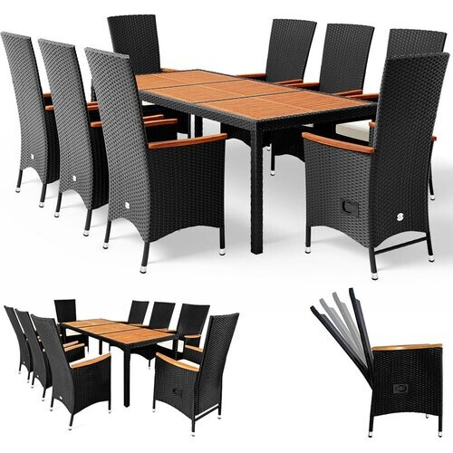 Tweedekans Casaria Polyrattan Tuinset - 8 Stoelen 1Tafel incl. Kussens - Zwart Tweedehands