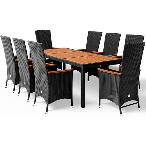 Tweedekans Casaria Polyrattan Tuinset - 8 Stoelen & Tafel 190x90cm \u2013 Zwart Tweedehands