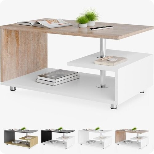 Tweedekans CASARIA Salontafel - Opbergvak Krasbestendig 95x55x50cm – Wit Eiken Tweedehands