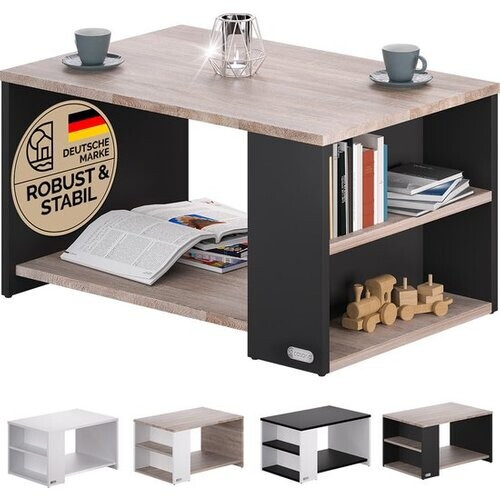Tweedekans CASARIA Salontafel Opbergvakken – Draagvermogen 50kg 90x59x48cm – Hout Grijs Tweedehands
