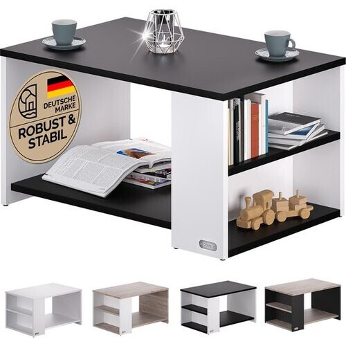 Tweedekans CASARIA Salontafel Opbergvakken – Draagvermogen 50kg 90x59x48cm – Zwart Wit