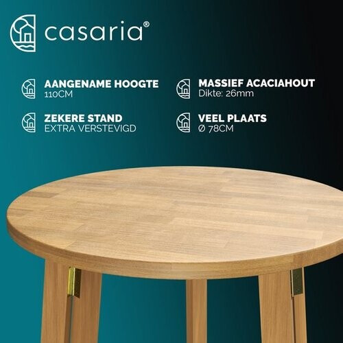 Tweedekans Casaria Statafel \u2013 Acaciahout Inklapbaar 110cm Hoog \u2013 Rond \u00d880 cm