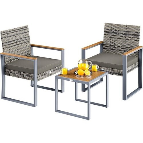 Tweedekans Casaria Tuinset – 1 Tafel 2 Stoelen Weerbestendig - Acaciahout Grijs Tweedehands