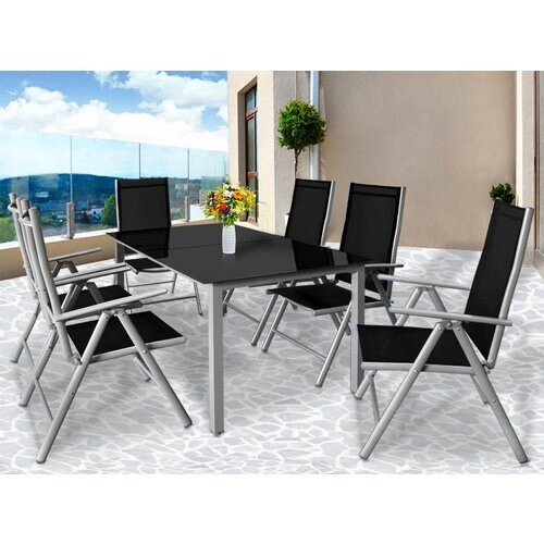 Tweedekans Casaria Tuinset - 6 Personen Aluminium 6 stoelen 1 Tafel - Zilver Tweedehands
