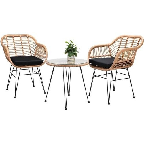 Tweedekans Casaria Tuinset Bali 3 Delig – 1 Tafel & 2 Stoelen – Naturel Zwart Tweedehands