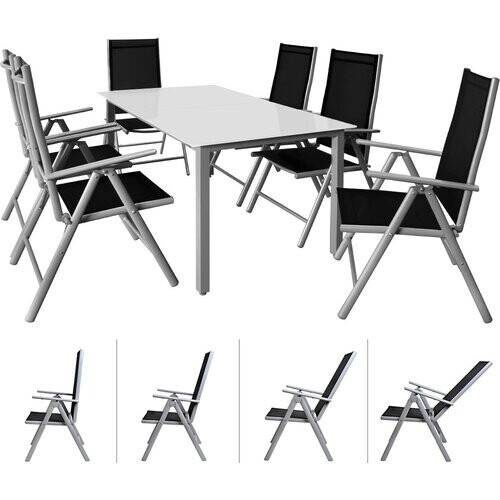Tweedekans Casaria Tuinset Bern / 6 Stoelen 1 Tafel Aluminium / Zilver Tweedehands