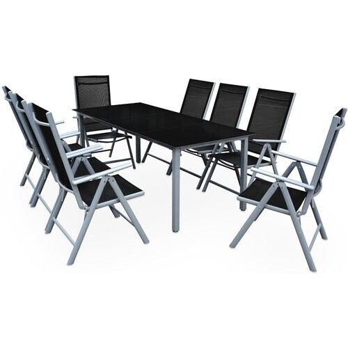 Tweedekans Casaria Tuinset Bern – 8 Personen Aluminium 8 Stoelen 1 Tafel - Zilver Tweedehands