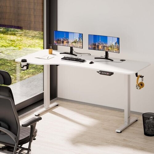 Tweedekans Casaria Zit Sta Bureau – Hoogte Verstelbaar Elektrisch - 160x75cm Wit Tweedehands