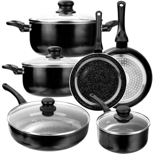 Tweedekans CeraFusion Keramische Pannenset 10-delig - Aluminium - PFAS vrij -  Zwart Tweedehands
