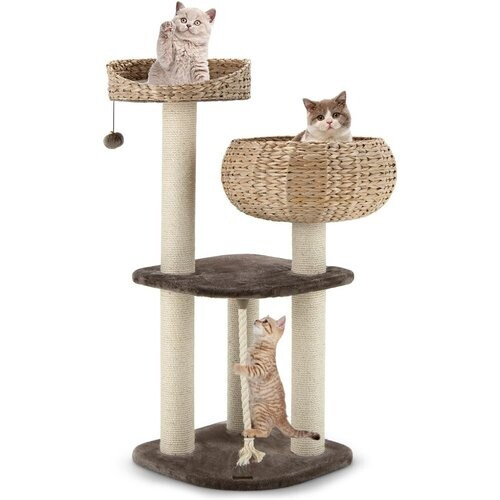 Tweedekans Coast 104 cm Cat Tree gemaakt van hout met bedden en speelgoedbal en sisal gewikkelde kolommen