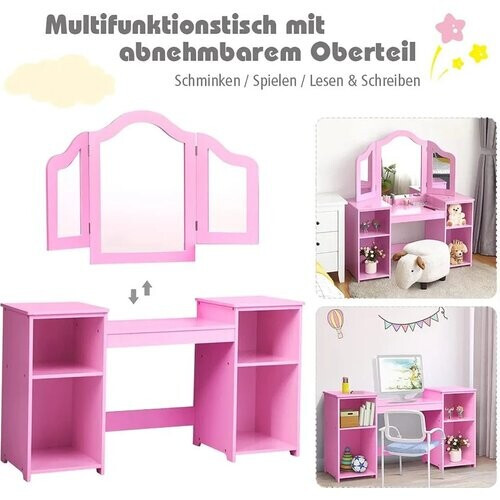 Tweedekans Coast 2 in 1 kaptafel met verwijderbare spiegel en open houten compartimenten voor kinderen van 3 jaar roze Tweedehands