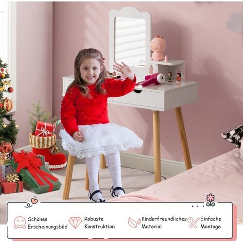 Tweedekans Coast 2 in 1 kinderen Dekseltafel Set bureau & ontlasting met spiegel 70 x 37 x 100 cm wit Tweedehands