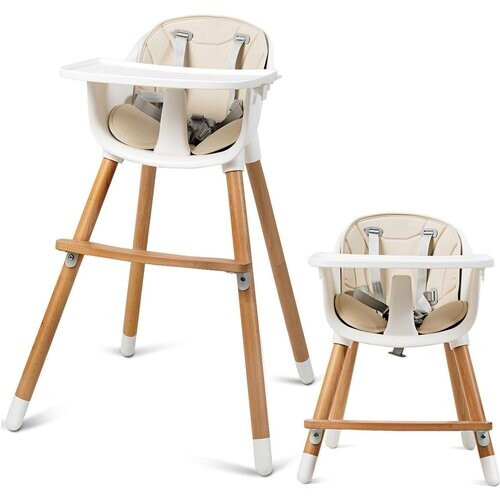 Tweedekans Coast 2-in-1 kinderstoel - hoge kinderstoel - hout - verstelbaar 57 x 57 x 83 cm - crème wit + naturel Tweedehands