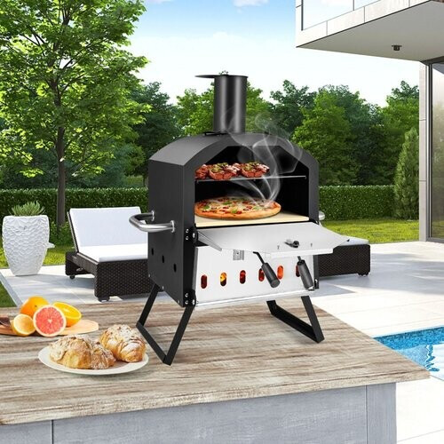 Tweedekans Coast 2 Laagse Pizzaoven voor Buiten -Inclusief Pizzaschep - Verwijderbare Middenplank - Draagbaar - 54 x 31 x 72 cm - Zwart Tweedehands