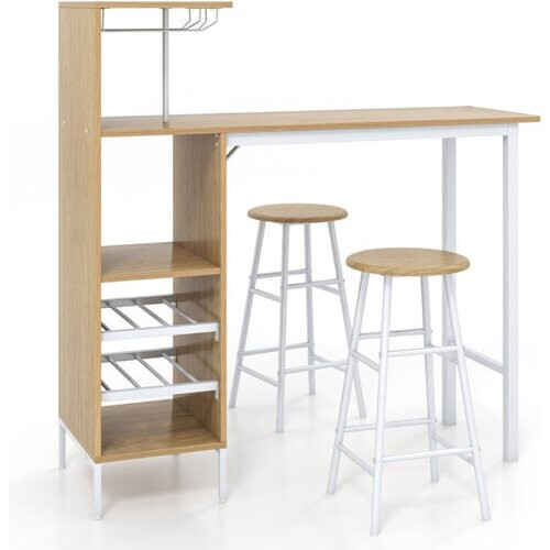 Tweedekans Coast - 3 Delige Bartafelset met 2 barkrukken en opbergvakken - 120 x 40 x 121,5 cm - Goud - Wit Tweedehands