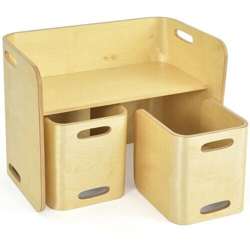 Tweedekans Coast 3-delige kindertafel stoelenset kinderzitgroep houten kindermeubels leertafel natuur