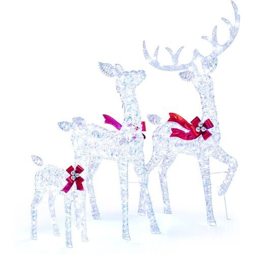 Tweedekans Coast 3-delige LED Rendierfamilie Kerstdecoratie – 215 LED’s cool white – iriserend – rood accent – hert 153 cm / hind 112 cm / kalf 74 cm Tweedehands