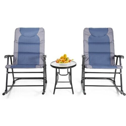 Tweedekans Coast 3-delige opvouwbare bistro-set Outdoor Swenkstoelen met tafelblauw + grijs Tweedehands