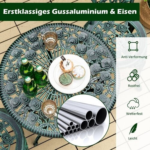 Tweedekans Coast 3-Delige Tuinmeubelset - 2 Stoelen - 1 Ronde Tafel met Parasolgat - Antiek Ontwerp Tweedehands
