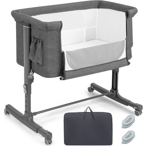 Tweedekans Coast 3-in-1 Baby Wiegje 86x63x67-81 cm – Verstelbaar, Kantelbaar & Draagbaar Bijzetbedje – Grijs