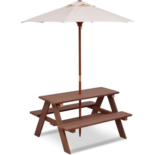 Tweedekans Coast 3-in-1 Kinderpicknicktafel met Parasol - 89 x 79 x 50 cm - Walnoot