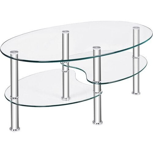 Tweedekans Coast 3 niveaus glazen tafel met modern ovaal ontwerp driestage plank transparant