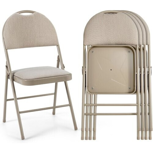 Tweedekans Coast 4-Delige Draagbare Klapstoelen Set – Metalen Frame, Gevoerde Zitting en Stof Beklede Rugleuning, Beige, 47 x 50 x 88,5 cm Tweedehands