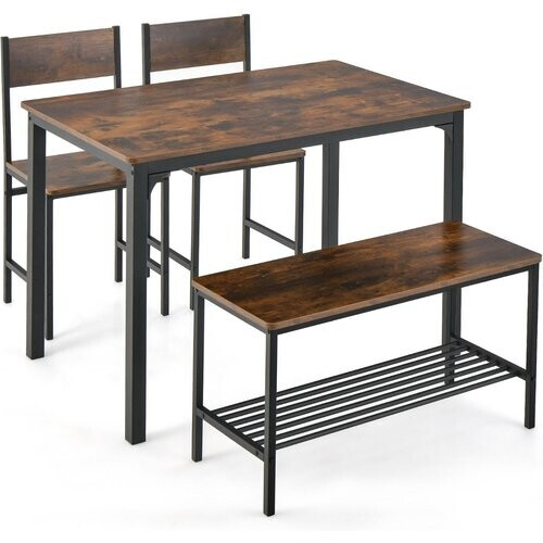Tweedekans Coast 4-delige Eettafelset - keukentafel met 2 stoelen & 1 bank & plank - industriële eetgroep Tweedehands