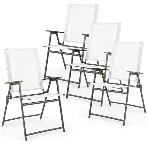 Tweedekans Coast 4-Delige Opvouwbare Tuinstoelen Hoge Stoelen met Weerbestendige Stof, Metaal, Wit, 62x58x89 cm Tweedehands