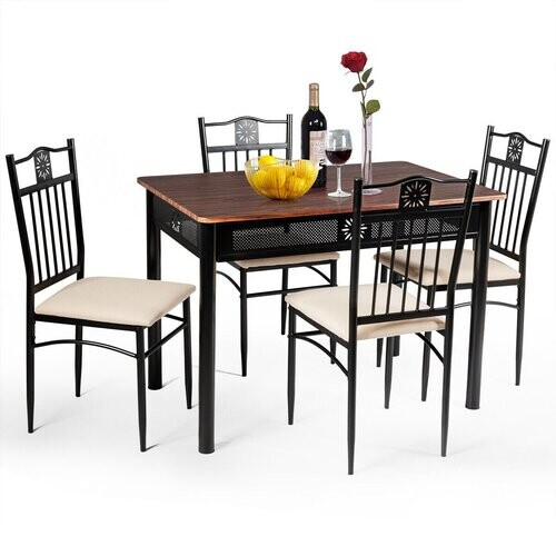 Tweedekans Coast 5-delige eetset, metalen tafel en 4 stoelen, keuken, ontbijtmeubilair Tweedehands