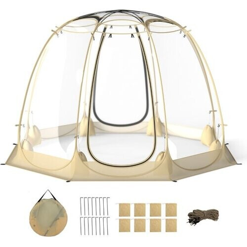 Tweedekans coast 630° transparante pop-up bubble tent 265 x 265 x 190 cm voor 5-6 personen, beige Tweedehands