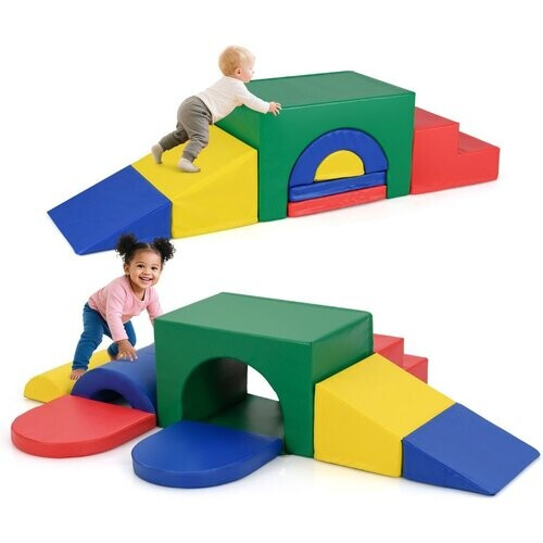 Tweedekans coast 7-delige zachte klimblokset voor peuters – kleurrijke speelgym van PU-leer met schuim, 40×40×25 cm en 60×40×38 cm Tweedehands