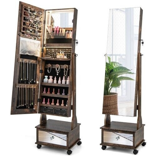Tweedekans Coast Afsluitbare juwelenkast met spiegel en LED verlichting - 42 x 35 x 159 cm - Koffiekleur Tweedehands