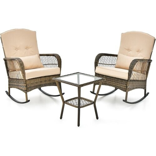 Tweedekans Coast Balkonset - 3-Delig - Schommelstoelen - Rotan - Max. 150 kg - Bruin Tweedehands