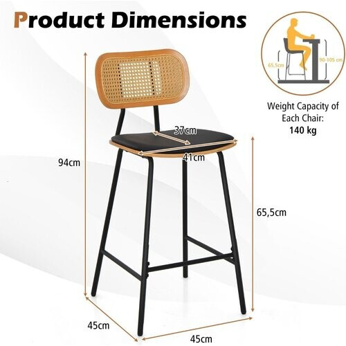 Tweedekans Coast Barkruk Set van 2 - Max. 140 kg - Rotan - 45 x 45 x 94 cm - Rotan Tweedehands