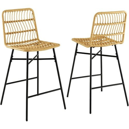 Tweedekans Coast - Barkrukken (Set van 2) - Rotan Look, Zithoogte 69 cm, Binnen/Buiten - 49 x 56 x 104 cm - PE-Riet/Metaal - Natuur Tweedehands