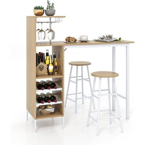 Tweedekans Coast Bartafelset Met Wijnrek en 2 Krukken - 3-delig - Wit Tweedehands