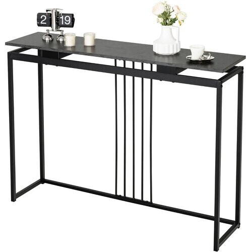 Tweedekans Coast Bijzettafel - Kunstmarmer Tafelblad - 120 x 30 x 90 cm - Zwart Tweedehands