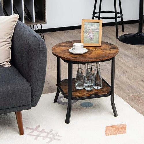 Tweedekans Coast Bijzettafel Rond - 2-Laags - Modern - Ø50 x 50 cm - Bruin/ Zwart Tweedehands