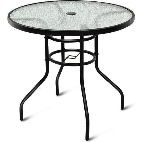 Tweedekans Coast Bistrotafel Glazen Tafel Bijzettafel Balkontafel Patiotafel voor Binnen en Buiten Zwart Tweedehands