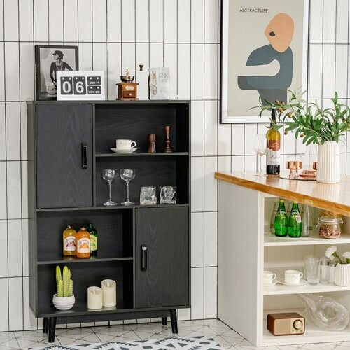 Tweedekans Coast Boekenkast – 4 Open Planken & 2 Deuren – 80 x 24 x 120 cm – Zwart