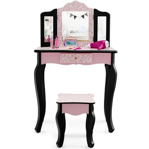 Tweedekans Coast Children Dekeltafel met ontlasting en drievoudige opvouwbare spiegel en lade luipaard Tweedehands