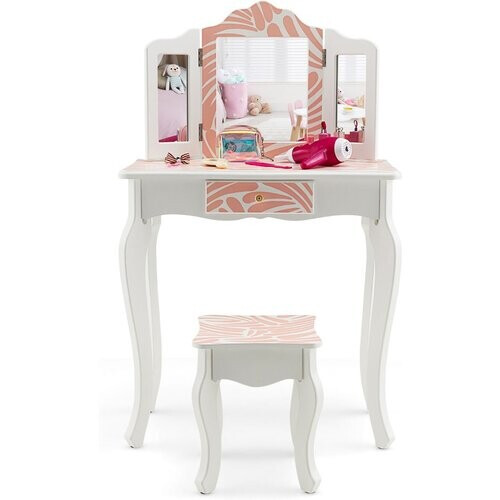 Tweedekans Coast Children Dekeltafel met ontlasting en drievoudige opvouwbare spiegel en lade Zebra Tweedehands