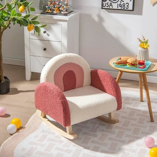 Tweedekans Coast Children's Swing Chair Teddy Plush fauteuil met schommelende benen gemaakt van Poplar Wood Red Tweedehands
