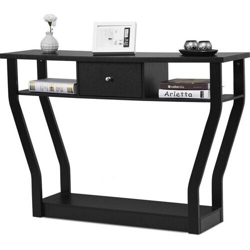 Tweedekans Coast Console Tafel Zwarte bloemtafel met lade en plank 120 x 30 x 81 cm zwart Tweedehands