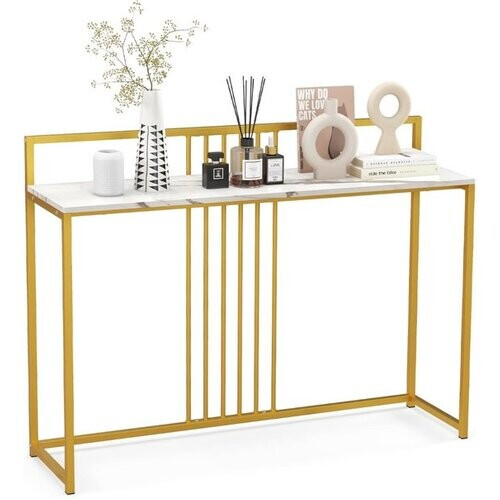 Tweedekans Coast Consoletafel met Imitatiemarmer Blad - Verguld Metalen Onderstel - Wit/Goud - 120 x 32 x 89 cm Tweedehands