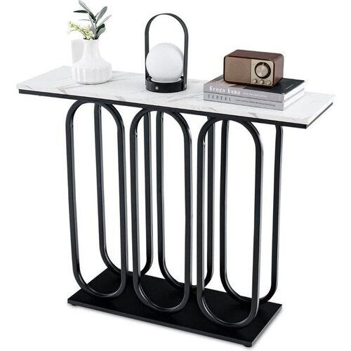 Tweedekans Coast Consoletafel met Imitatiemarmer - Metalen Frame - Wit+Zwart - MDF/Metaal Tweedehands