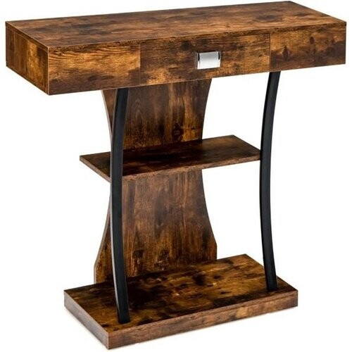 Tweedekans Coast Consoletafel – T-vormig – Met 2 Laden & 2 Planken – Rustiek Bruin – 91 x 30 x 88 cm Tweedehands